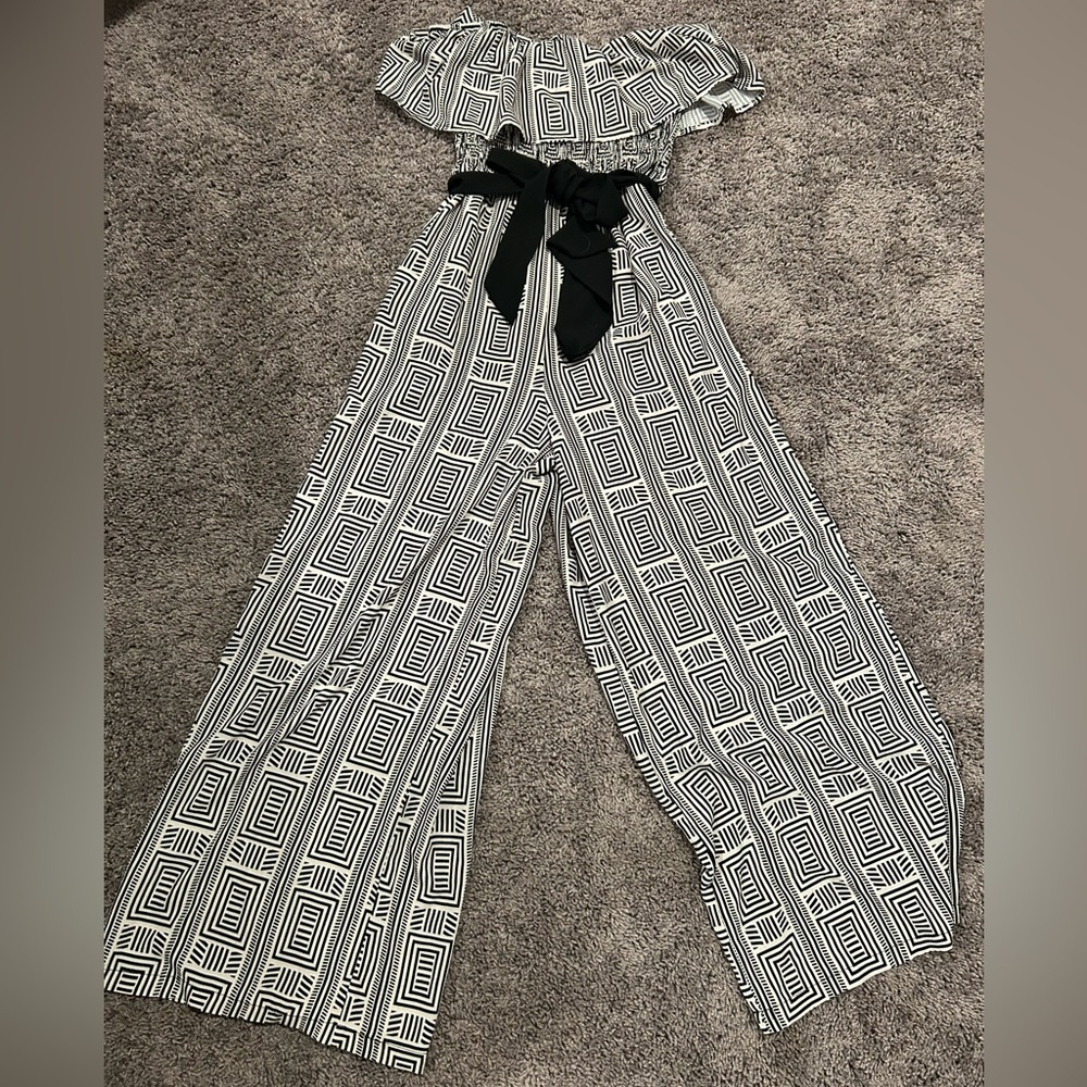 Strapless black and white jumpsuit